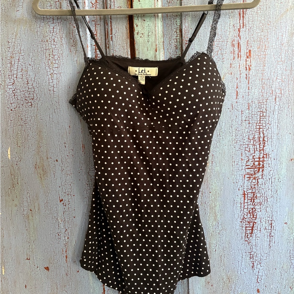 Vintage Polka Dot Tank Top with Lace Straps